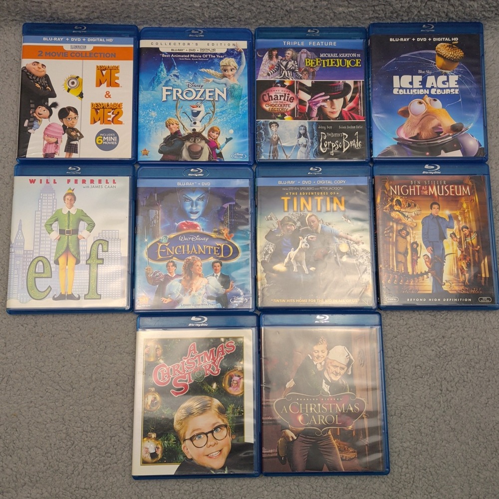 Blu-ray Lot 10 Family Kids Animation Frozen Elf Ice Age Corpse Bride Disney